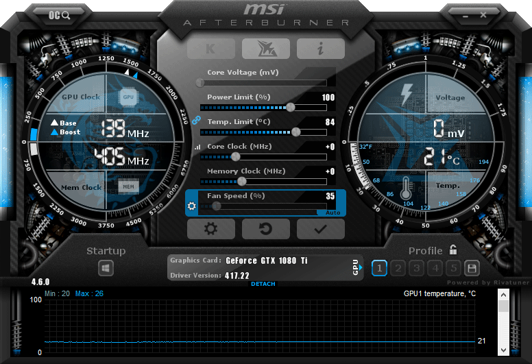 MSI Afterburner MSI Afterburner interface screen